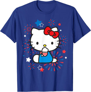 Hello Kitty 4th of July Red White and Blue Fireworks & Stars T-Shirt - T-Shirt | Royal