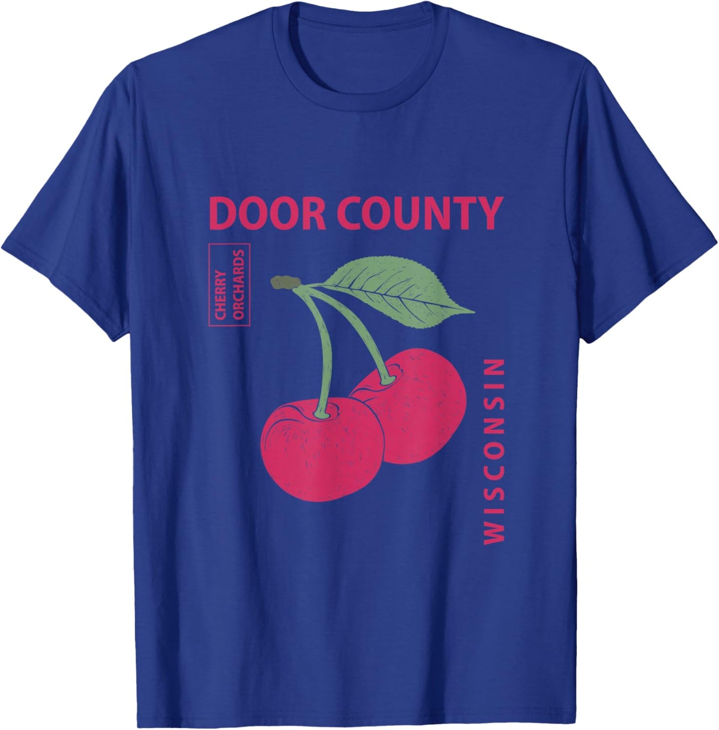 Door County Wisconsin Pink Cherries Vintage T-Shirt - T-Shirt | Royal
