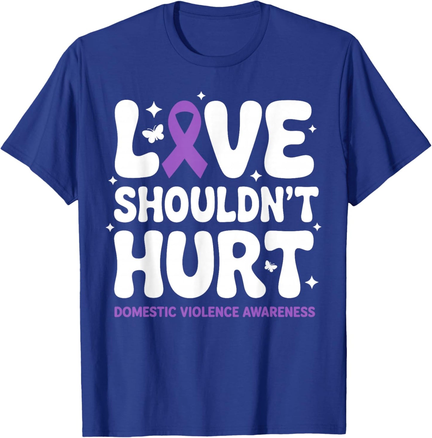 Love Shouldn't Hurt Retro Domestic Violence Awareness Ribbon T-Shirt - T-Shirt | Royal