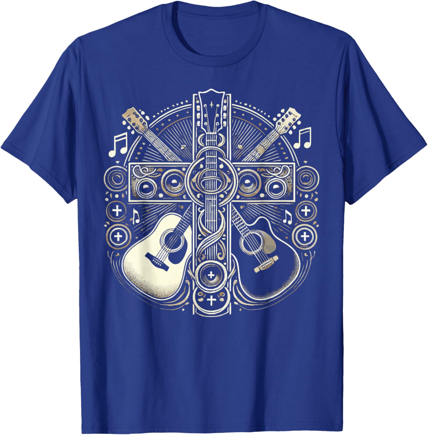 Acoustic Electric Guitar Cross Christian God Jesus Crucifix T-Shirt - T-Shirt | Royal