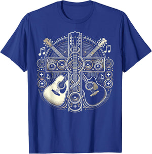 Acoustic Electric Guitar Cross Christian God Jesus Crucifix T-Shirt - T-Shirt | Royal