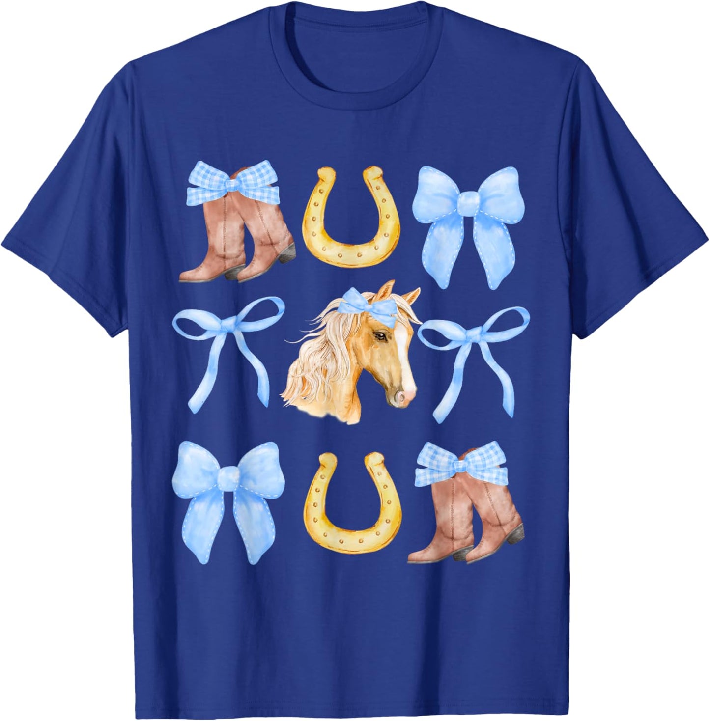Blue Coquette Bow Boots Horse horseshoe T-Shirt - T-Shirt | Royal
