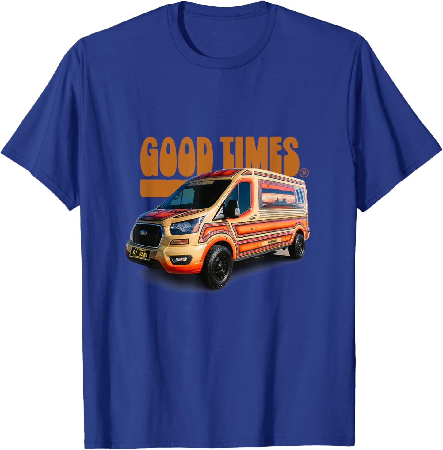 GOODTIMESVANS.com -Adults Kids Black Small Classic Fit Cotton 100% Short Sleeve Custom Design Retro-Modern Custom Van Lightweight Classic Fit Double Cuff Pull On 0 Pockets T-Shirt - T-Shirt | Royal