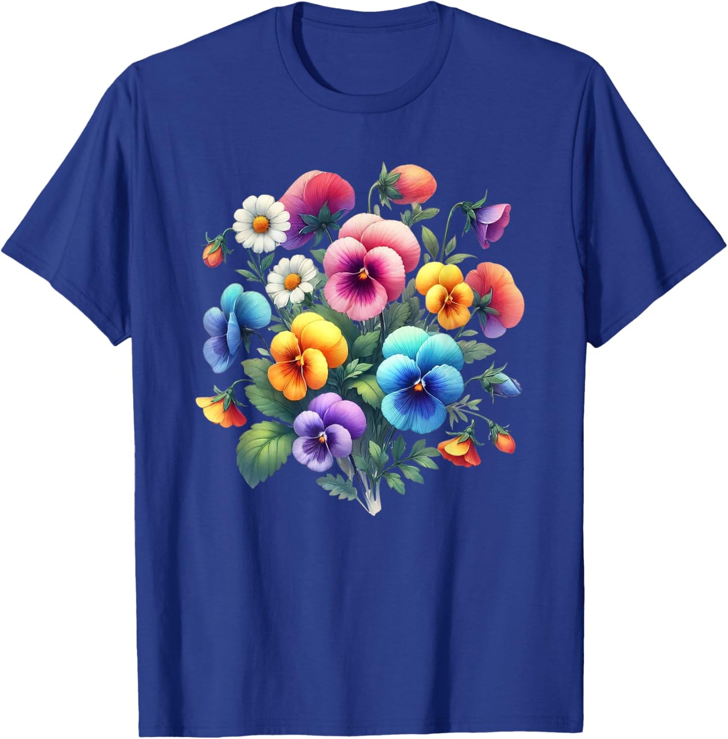 Multicolored Pansies and Delicate White Daisies Shapes Mania T-Shirt - T-Shirt | Royal