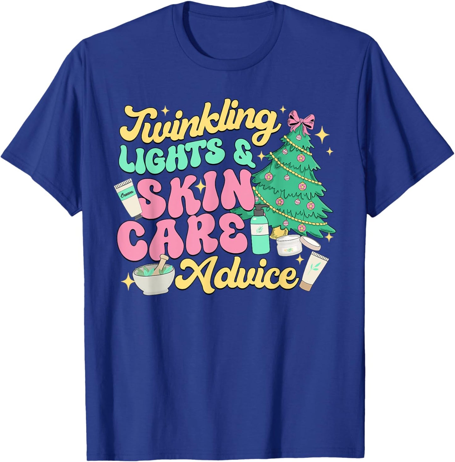 Twinkling Lights & Skin Care Advice, Dermatology Nurse Xmas T-Shirt - T-Shirt | Royal