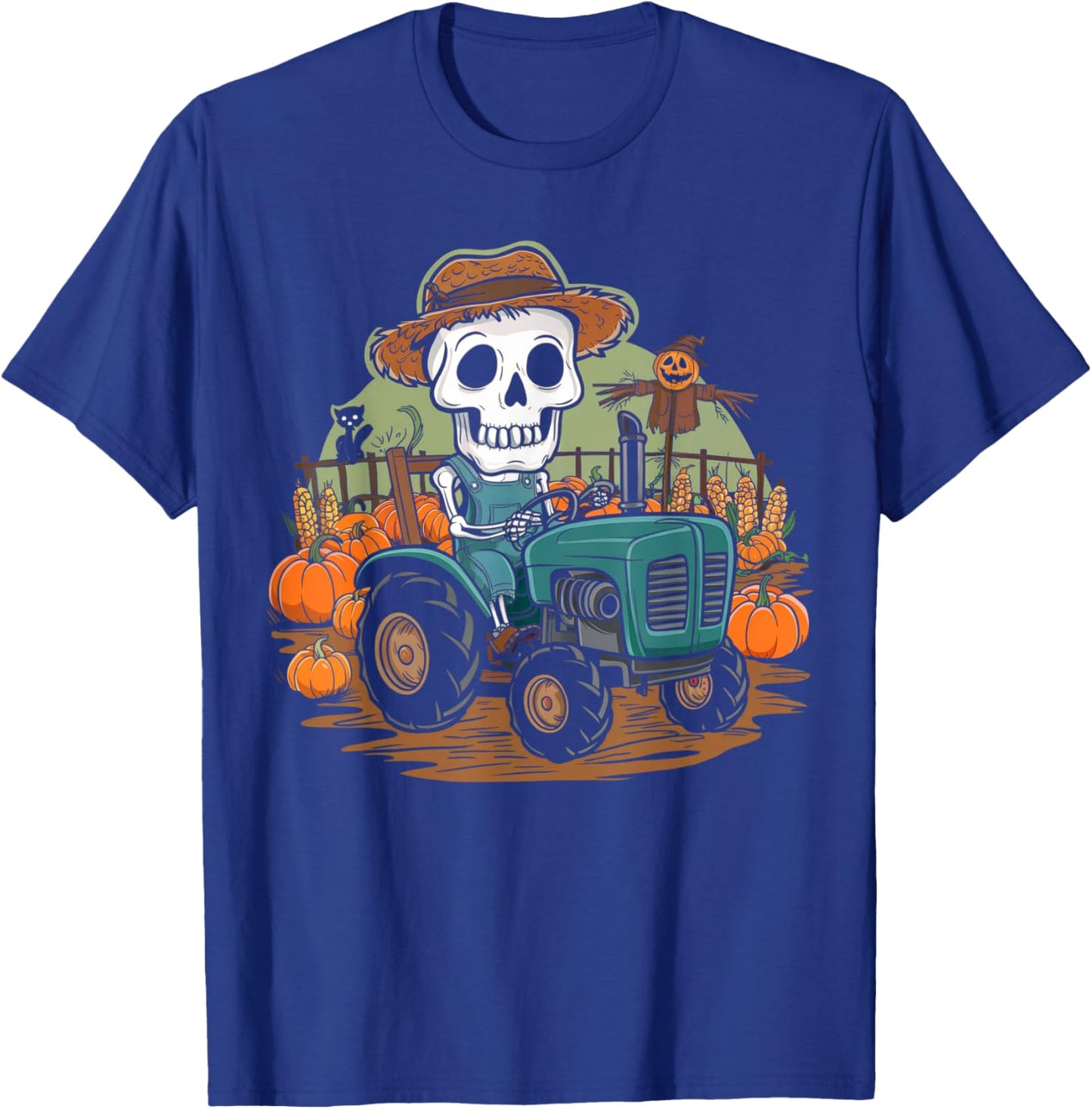 Halloween Farmer Shirt Spooky Tractor Farm Skeleton Farming T-Shirt - T-Shirt | Royal