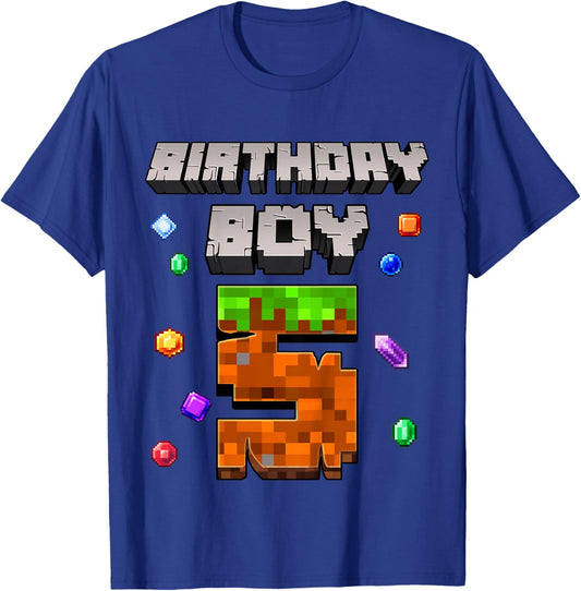 Kids 5th Birthday Boy 5 Video Gamer Pixel Number Five Bday Party T-Shirt - T-Shirt | Royal