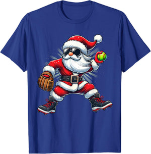 Santa Playing Softball as Pitcher Boys Kids Teens Christmas T-Shirt - T-Shirt | Royal