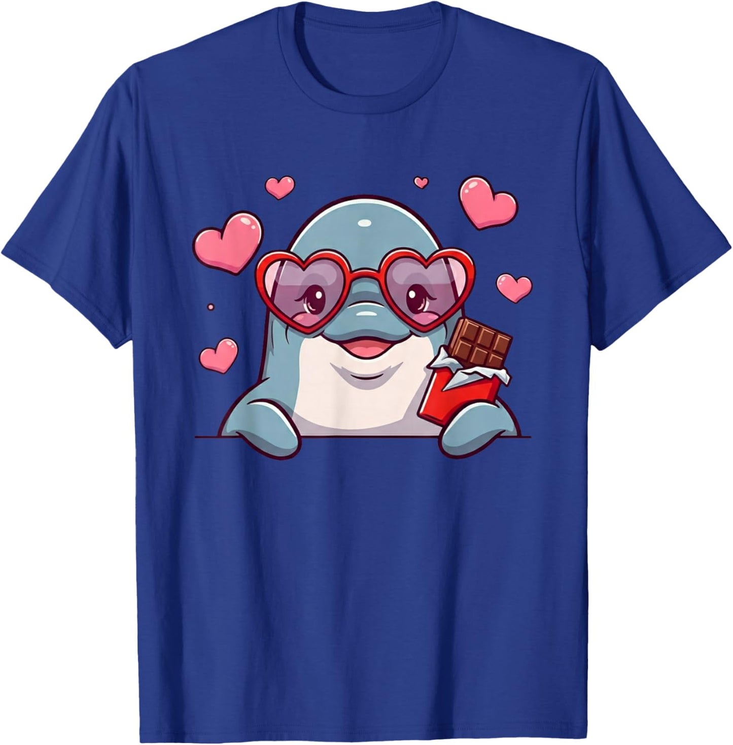 Funny Dolphin Heart Chocolate Valentine Kids T-Shirt - T-Shirt | Royal