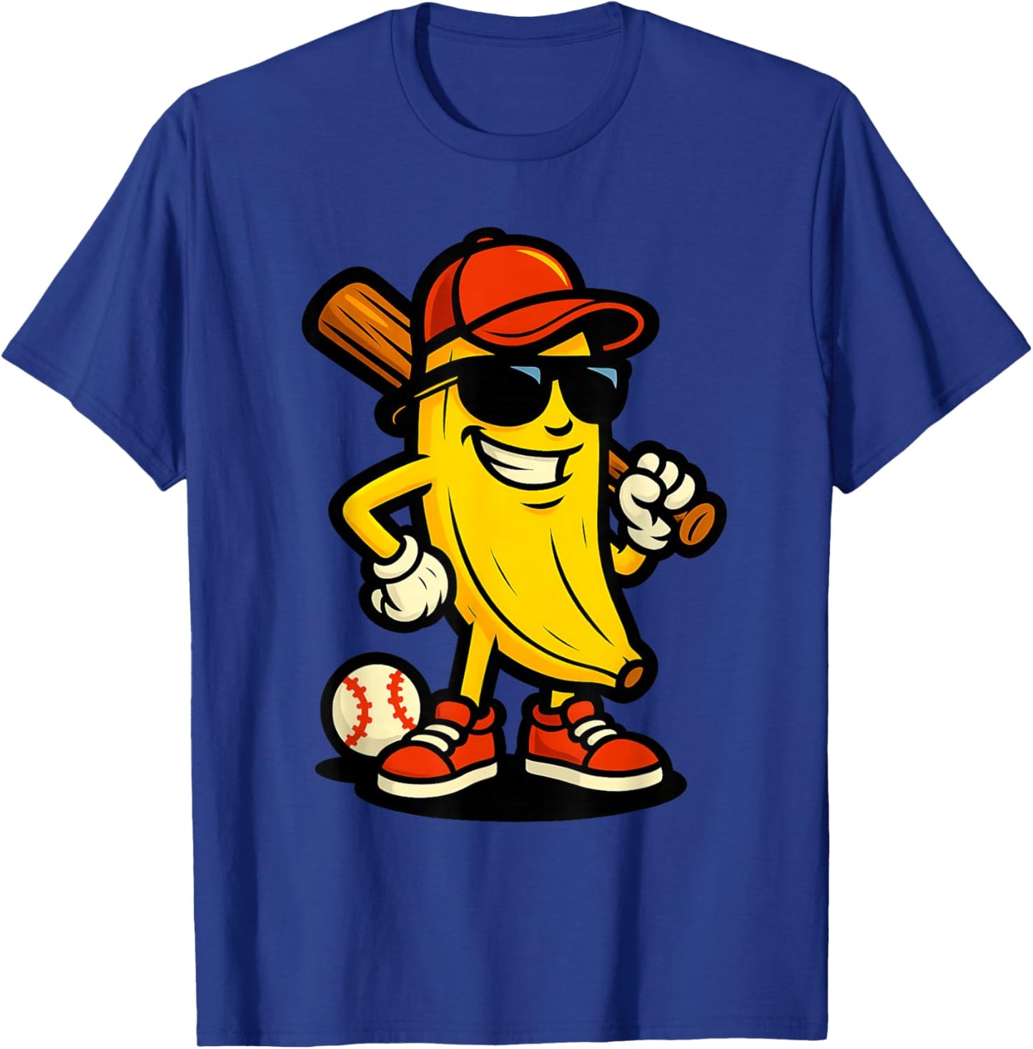 Cool Banana Baseball Cartoon Funny Sports Design T-Shirt - T-Shirt | Royal