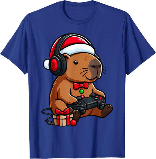 Bruh Christmas Capybara Gamer Video Gaming Men Women Kids T-Shirt - T-Shirt | Royal