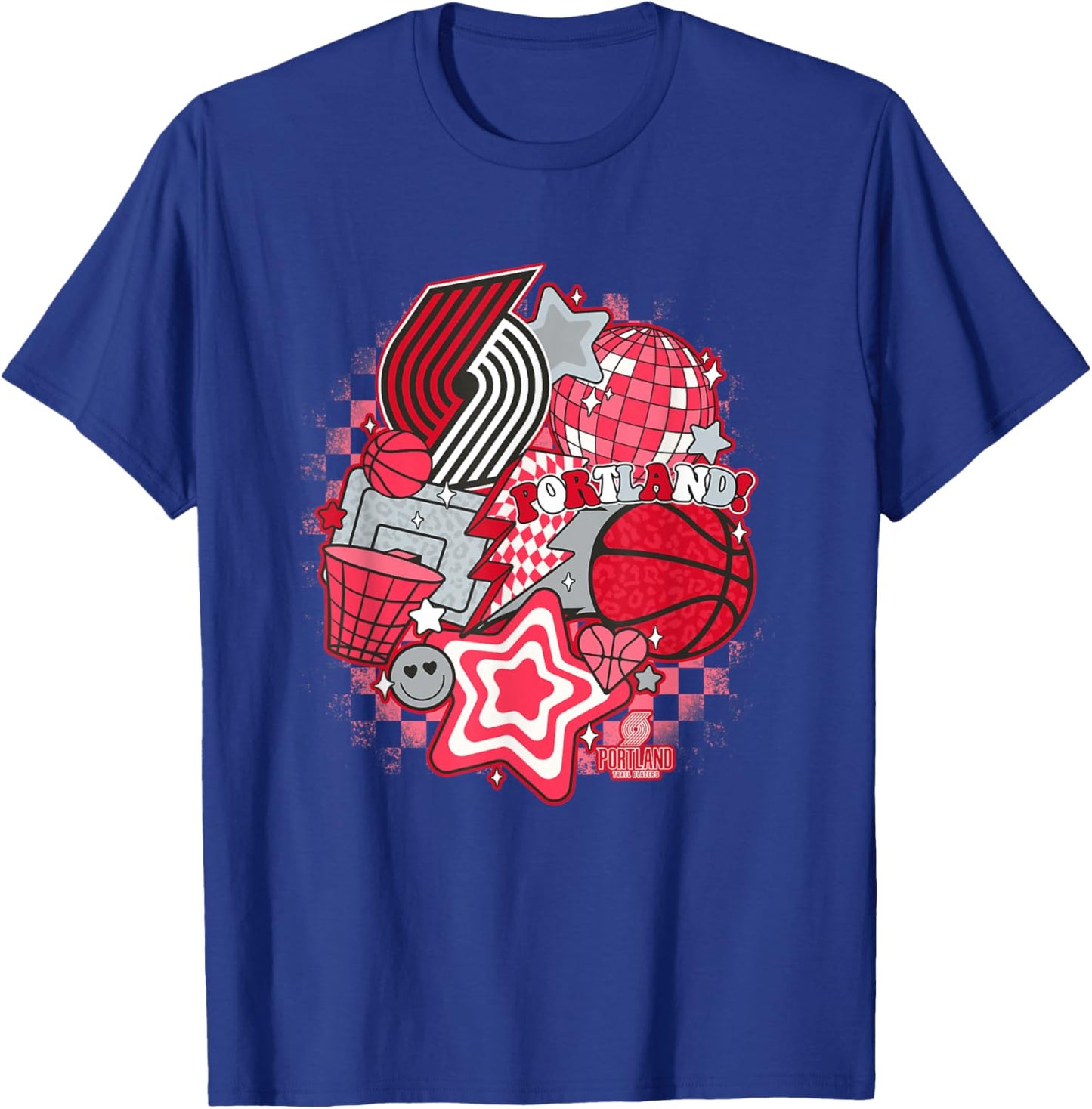 NBA Portland Trail Blazers Psychedelic Basketball Collage T-Shirt - T-Shirt | Royal