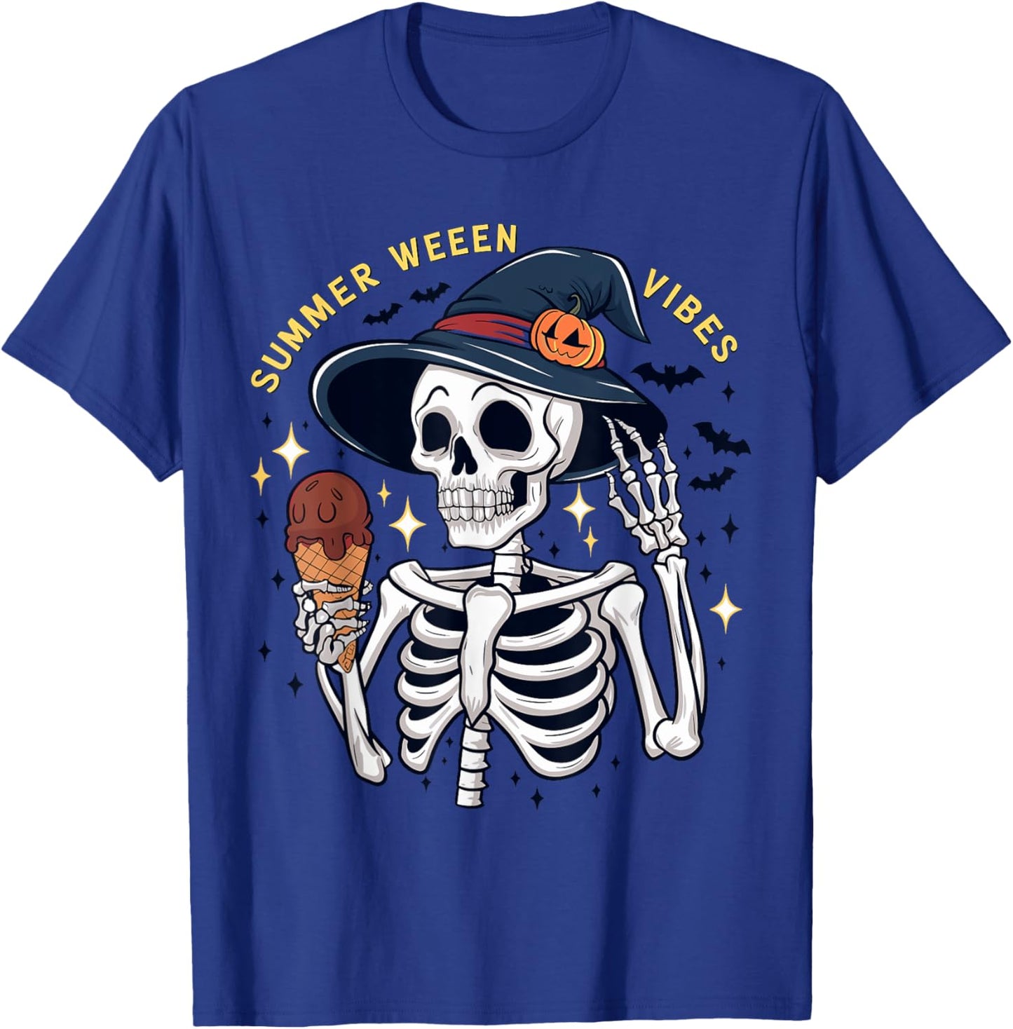 Summerween Vibes Funny Skeleton Ice Cream Summer Vacation Men Women Kids T-Shirt - T-Shirt | Royal