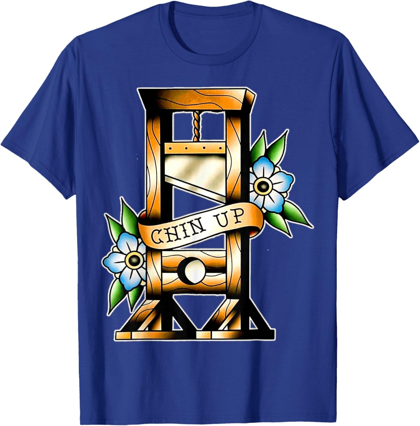 Guillotine Traditional Tattoo Black Funny Chin Up Sarcastic Humor Adult T-Shirt - T-Shirt | Royal
