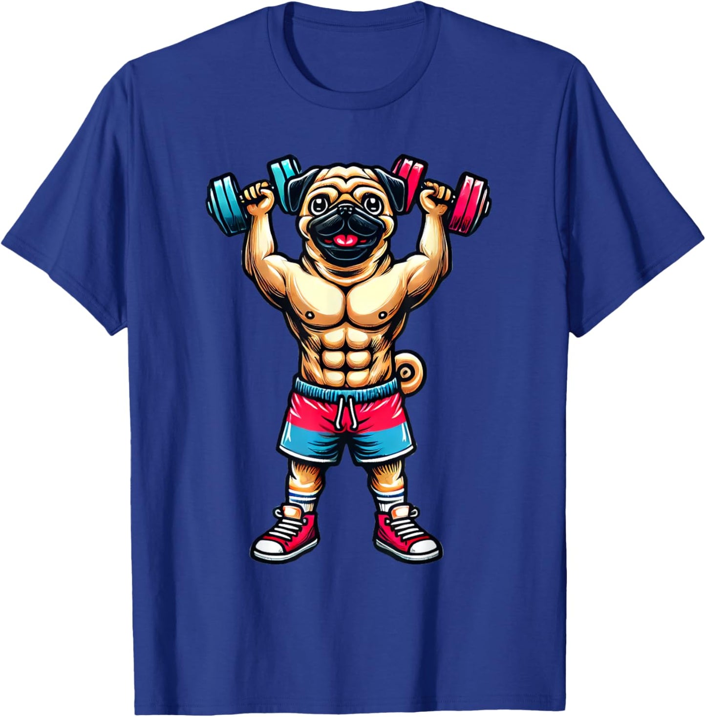 Dog Pug Powerlifting Weightlifting Gym Workout T-Shirt - T-Shirt | Royal
