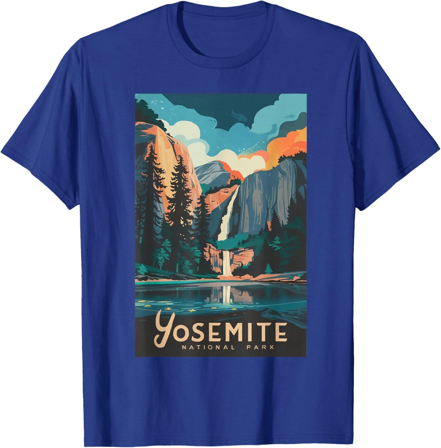 Retro Yosemite California National Park Tunnel View Trails T-Shirt - T-Shirt | Royal