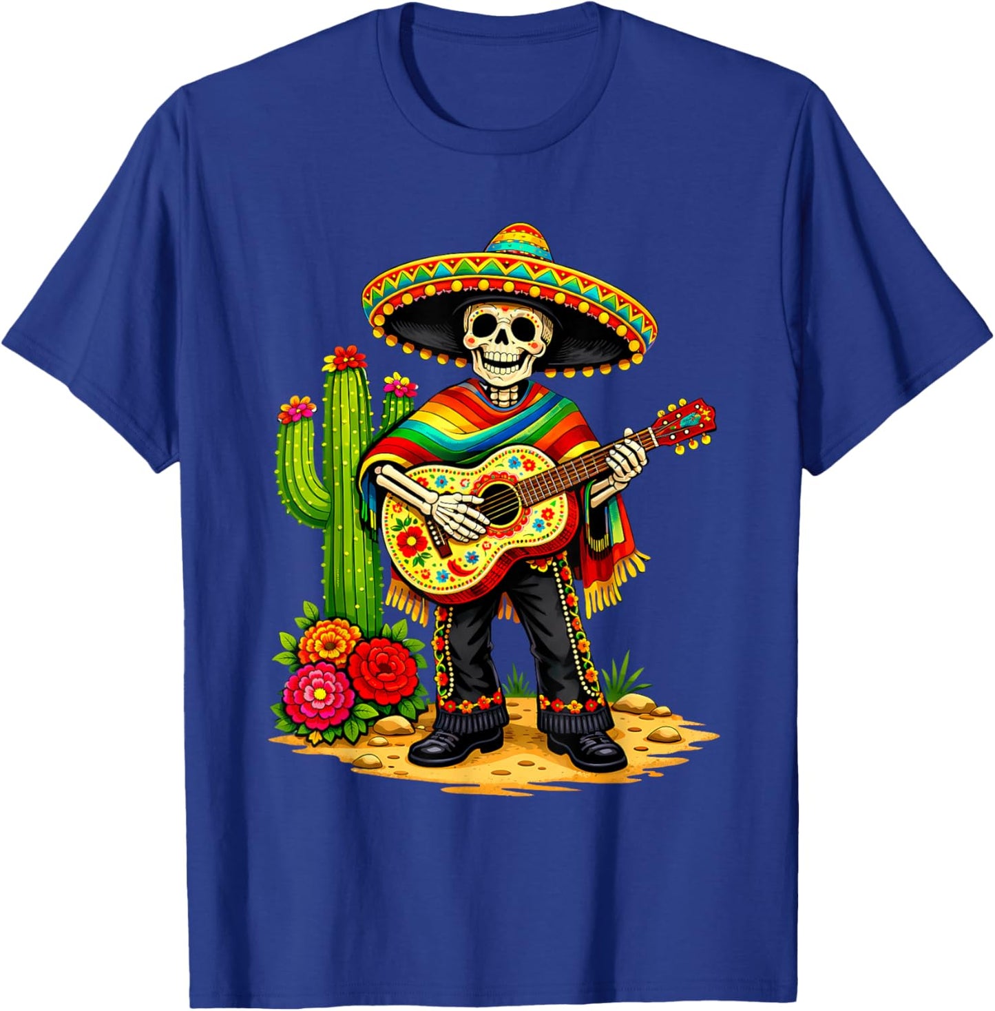 Skeleton Guitar Mexican Fiesta Sombreros 5 Cinco De Mayo Men T-Shirt - T-Shirt | Royal