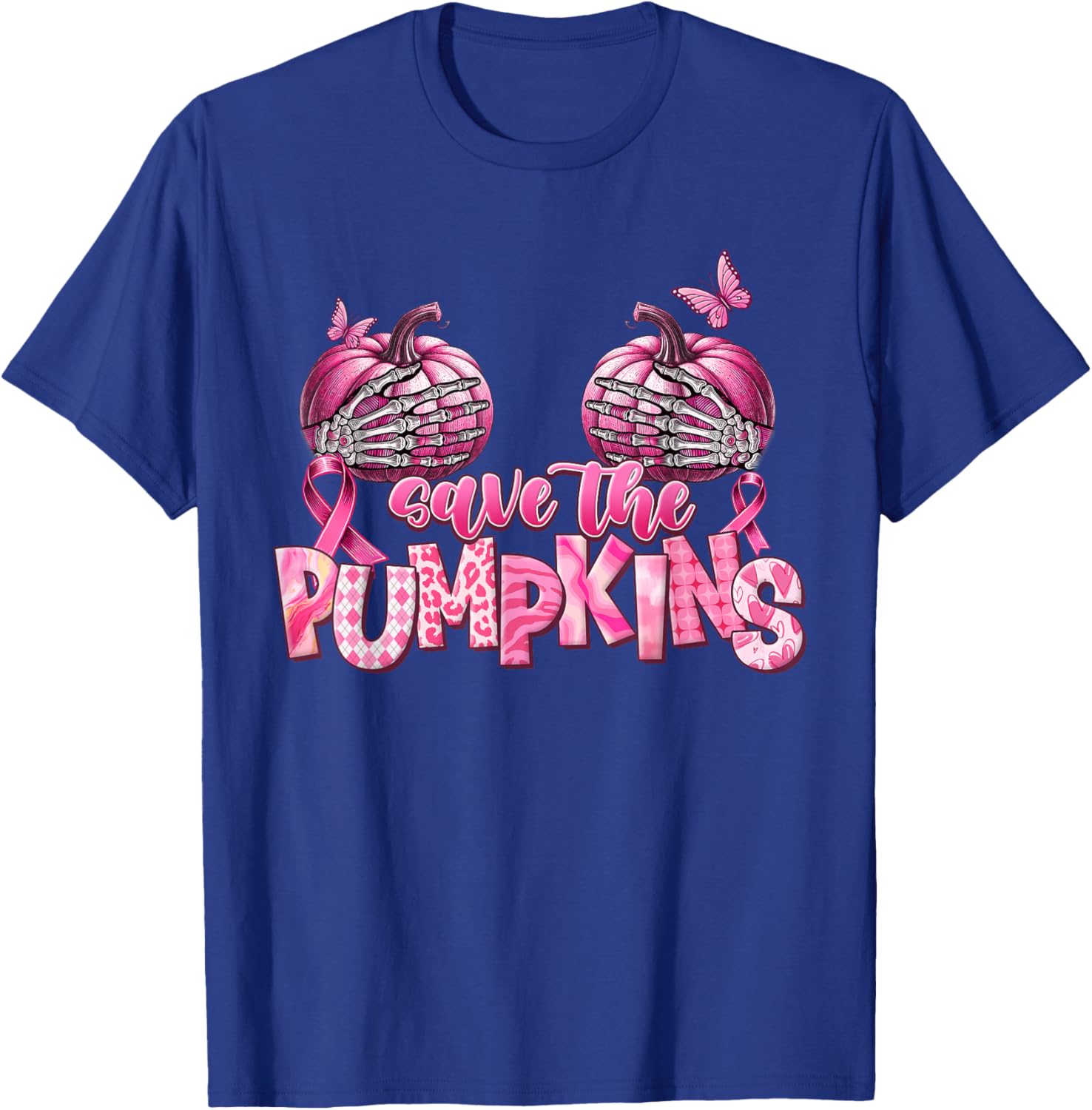 Save The Pumpkins Pink Ribbon Breast Cancer Awareness T-Shirt - T-Shirt | Royal