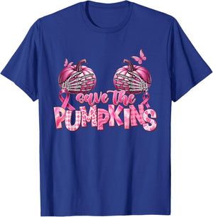 Save The Pumpkins Pink Ribbon Breast Cancer Awareness T-Shirt - T-Shirt | Royal