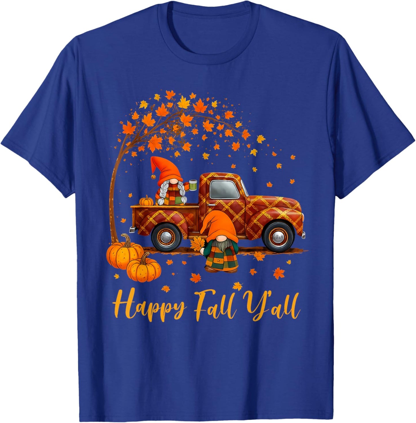 Happy Fall Y'all Gnomes Autumn Thanksgiving Men Women Kids T-Shirt - T-Shirt | Royal