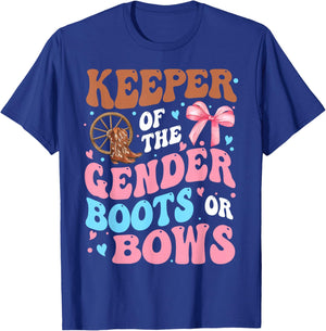 Boots or Bows Funny Keeper of Gender Baby Reveal Party T-Shirt - T-Shirt | Royal