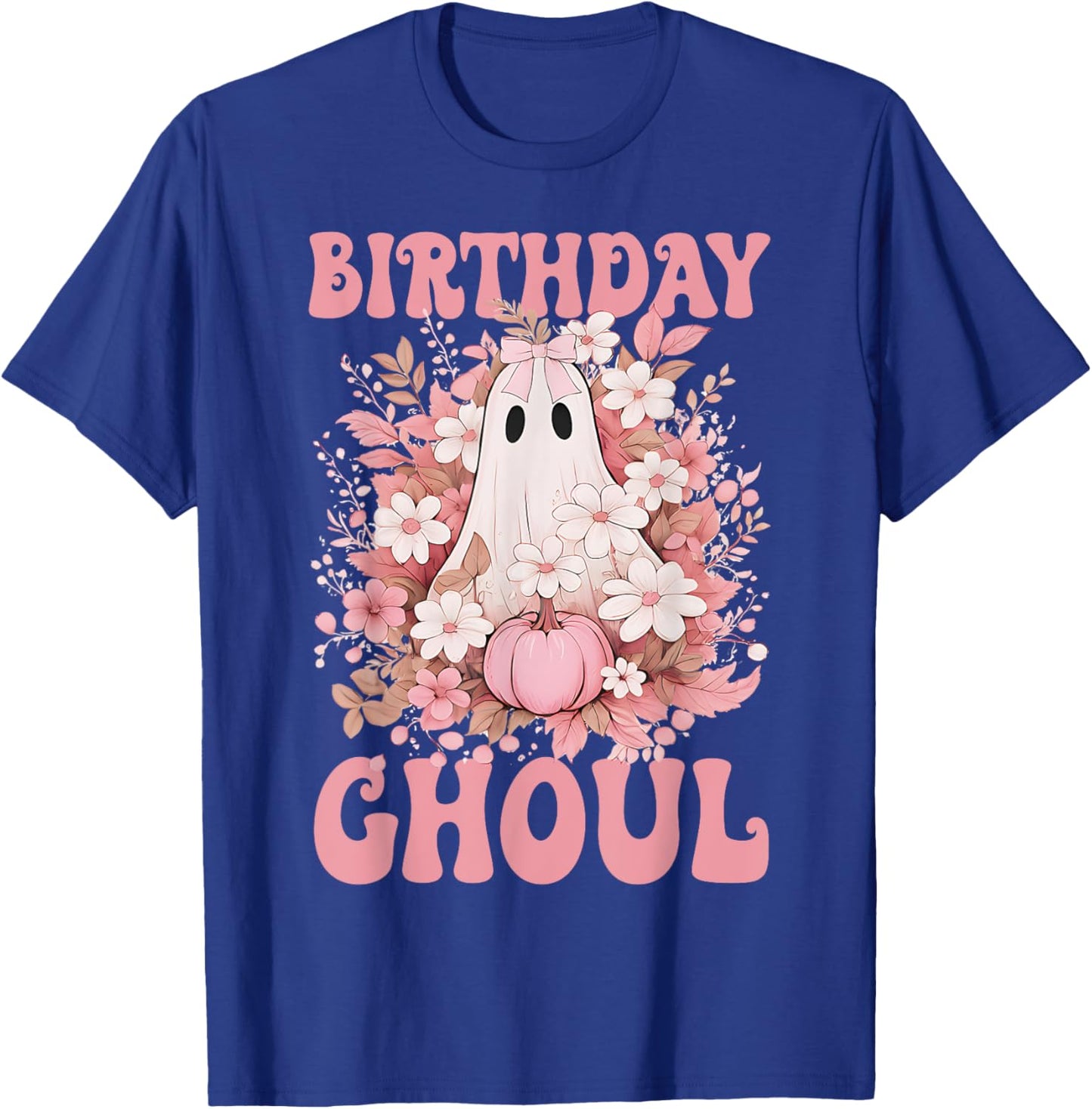 Birthday Ghoul Floral Ghost Bow Halloween Birthday Girls T-Shirt - T-Shirt | Royal