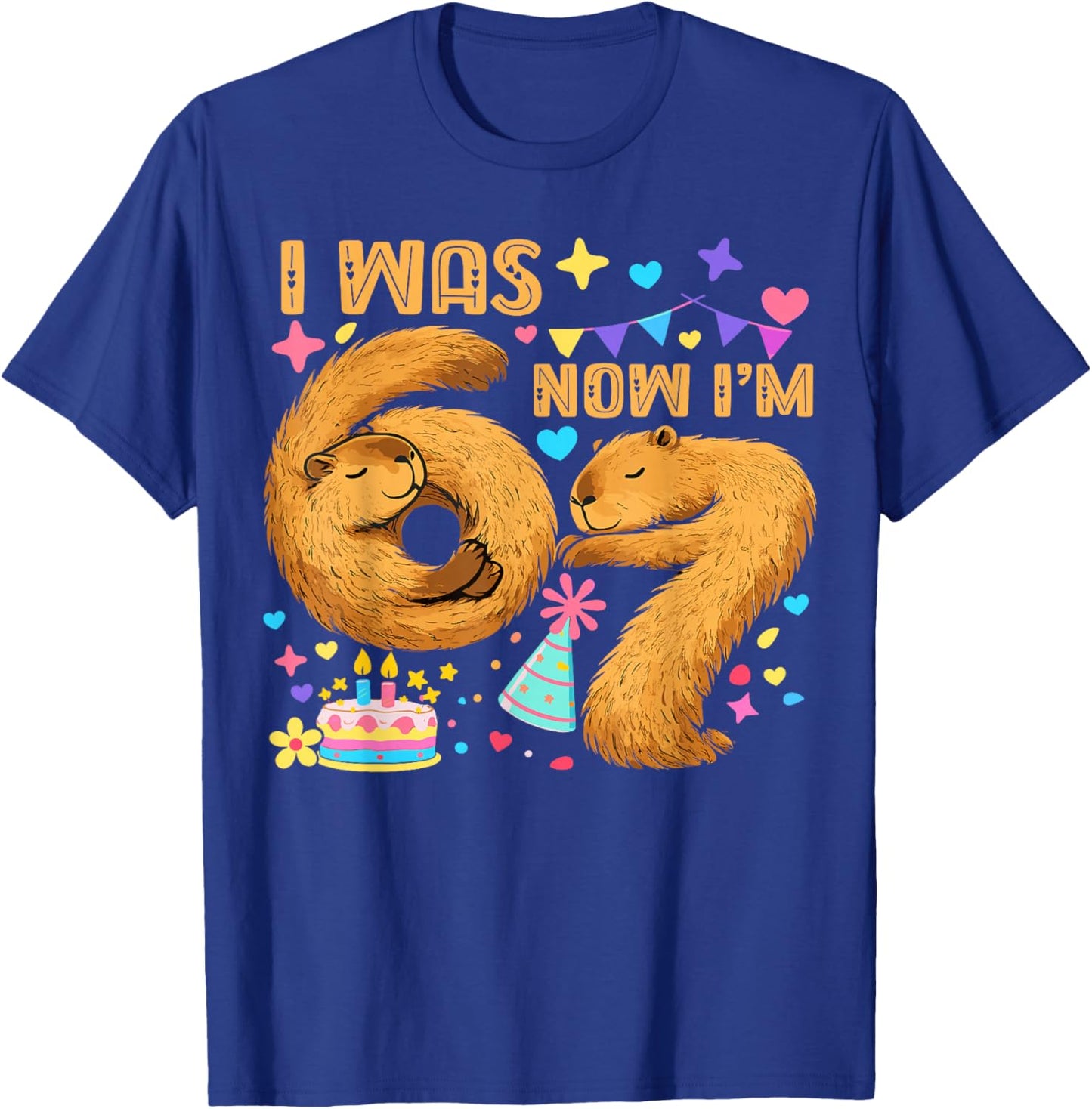 I was 6 Now I’m 7 Capy Birthday Funny Capybara 7th Birthday T-Shirt - T-Shirt | Royal