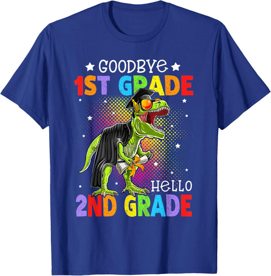 1st Grade Graduation Hello 2nd Grade T-Rex Dino Boys Kids T-Shirt - T-Shirt | Royal