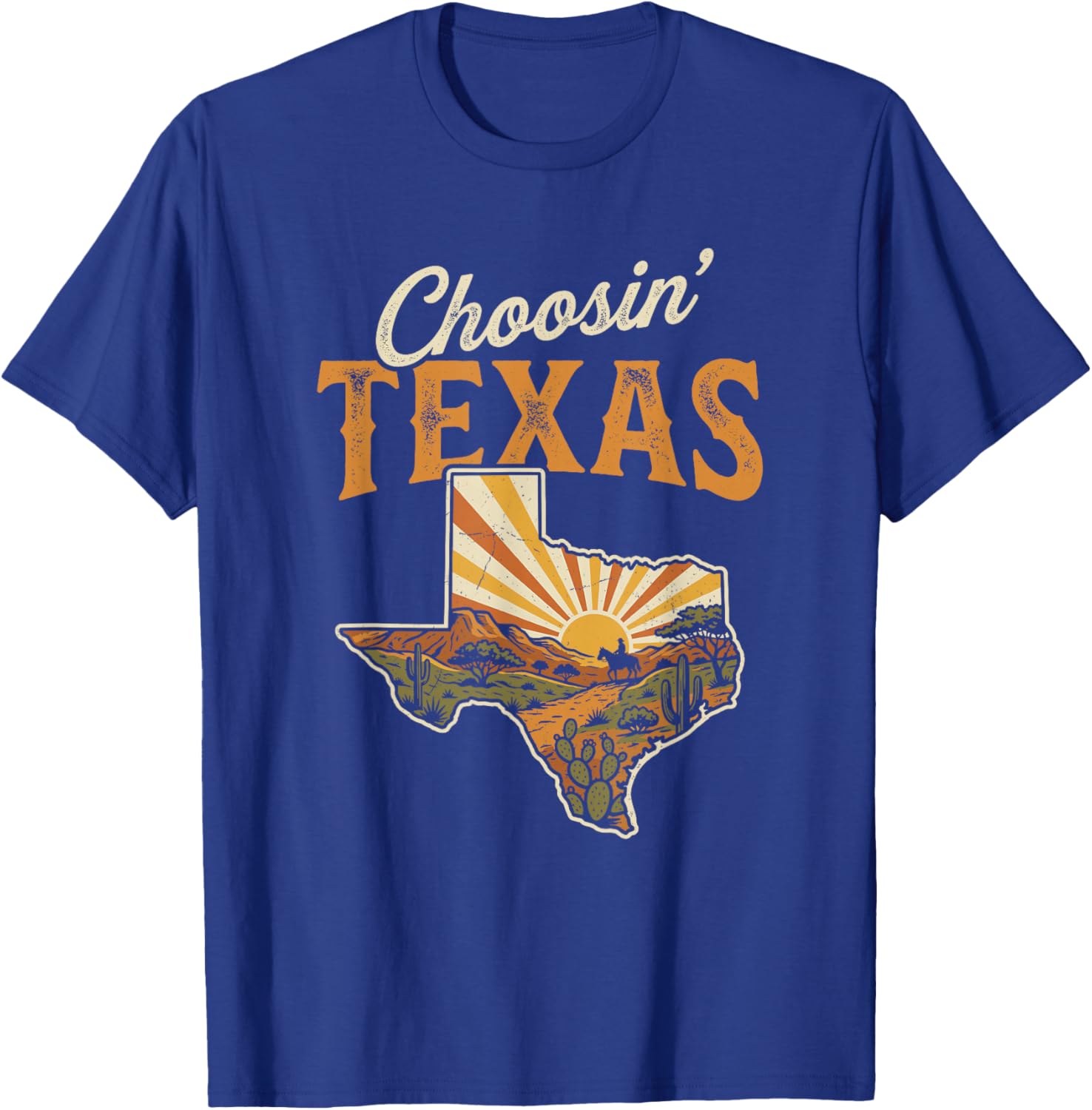 Choosin' Texas Vintage Western State Map Design T-Shirt - T-Shirt | Royal