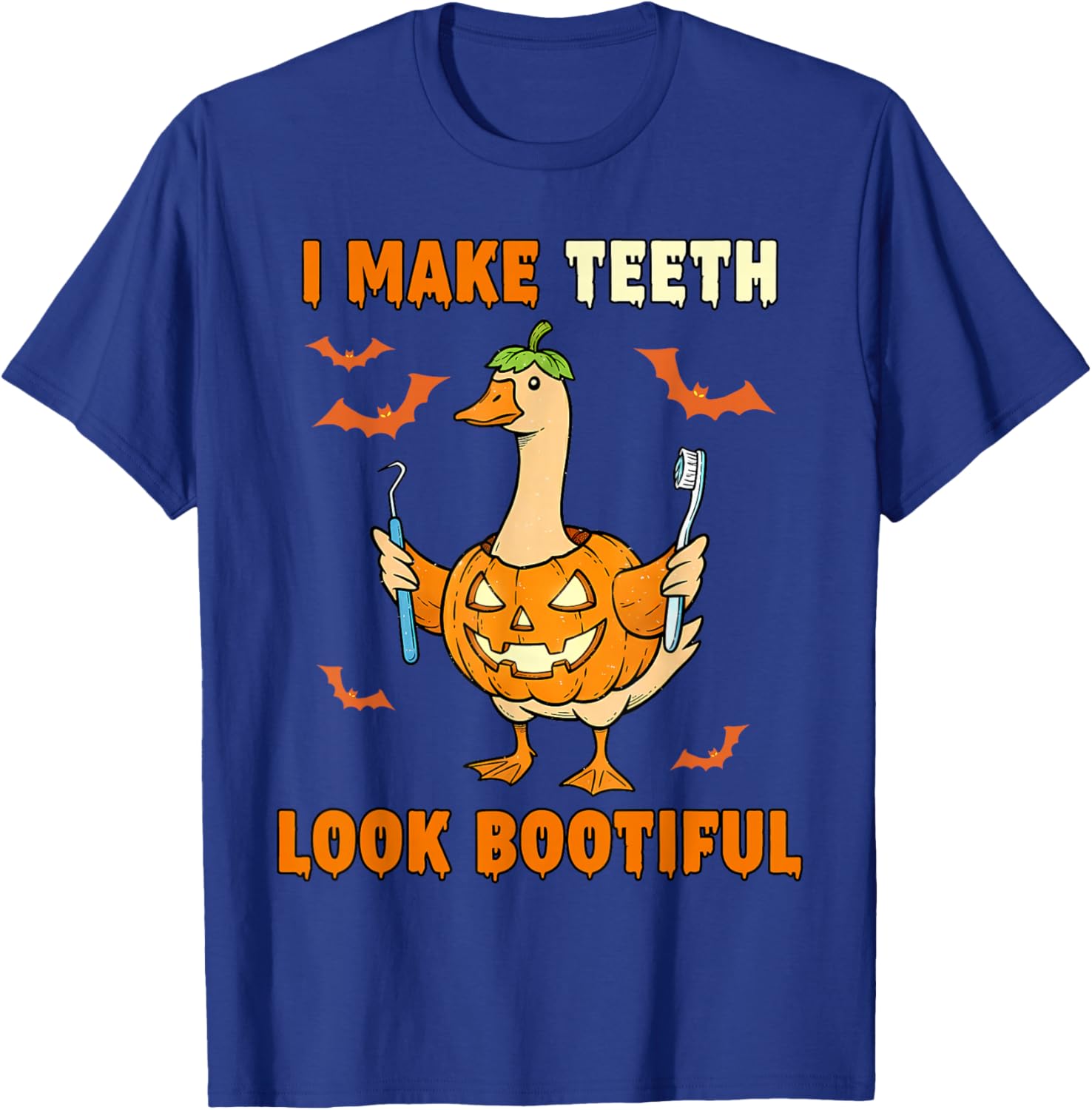 I Make Teeth Look Bootiful Goose Halloween Ghost Dentist T-Shirt - T-Shirt | Royal