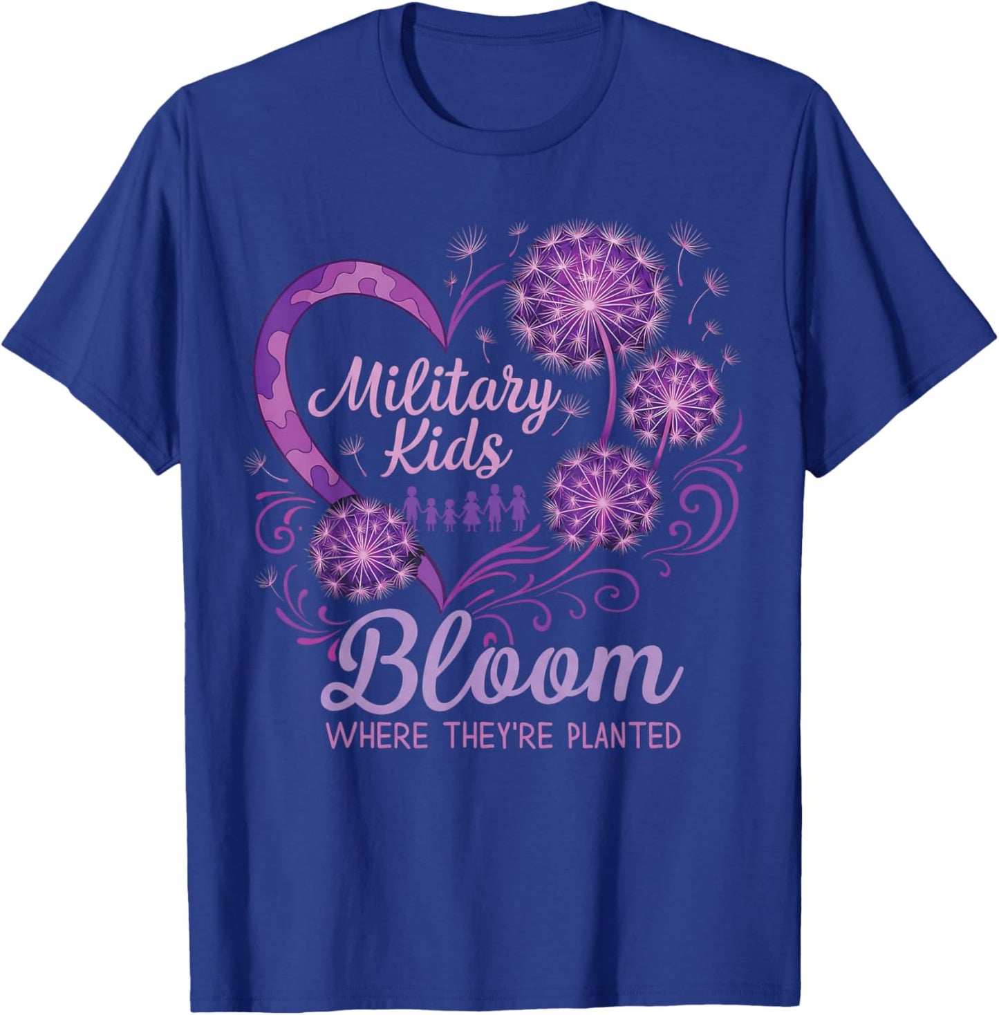 Military Kid Dandelion Bloom Where They're Planted Purple Up T-Shirt - T-Shirt | Royal