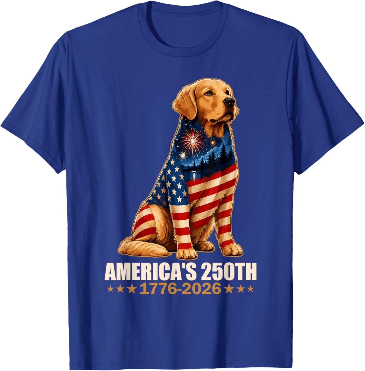 America's 250th Anniversary 1776 2026 Golden Retriever Dog T-Shirt - T-Shirt | Royal