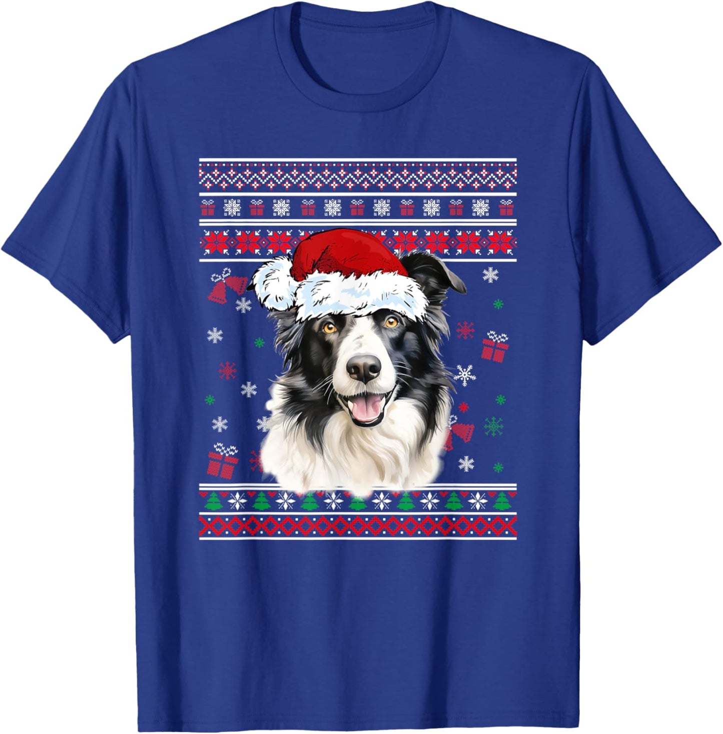 Border collie Dog Christmas Pajama Ugly Christmas Sweater Men Women Kids T-Shirt - T-Shirt | Royal