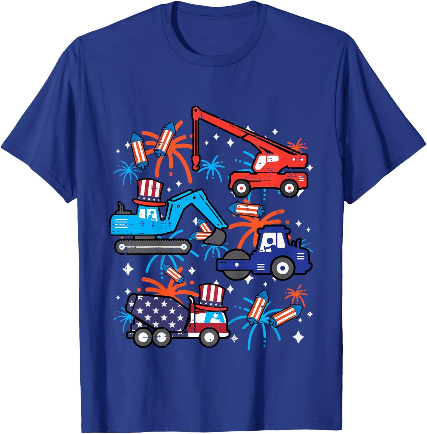 Kids 4th July Construction Trucks Vehicle Patriot Boy Kid Toddler T-Shirt - T-Shirt | Royal