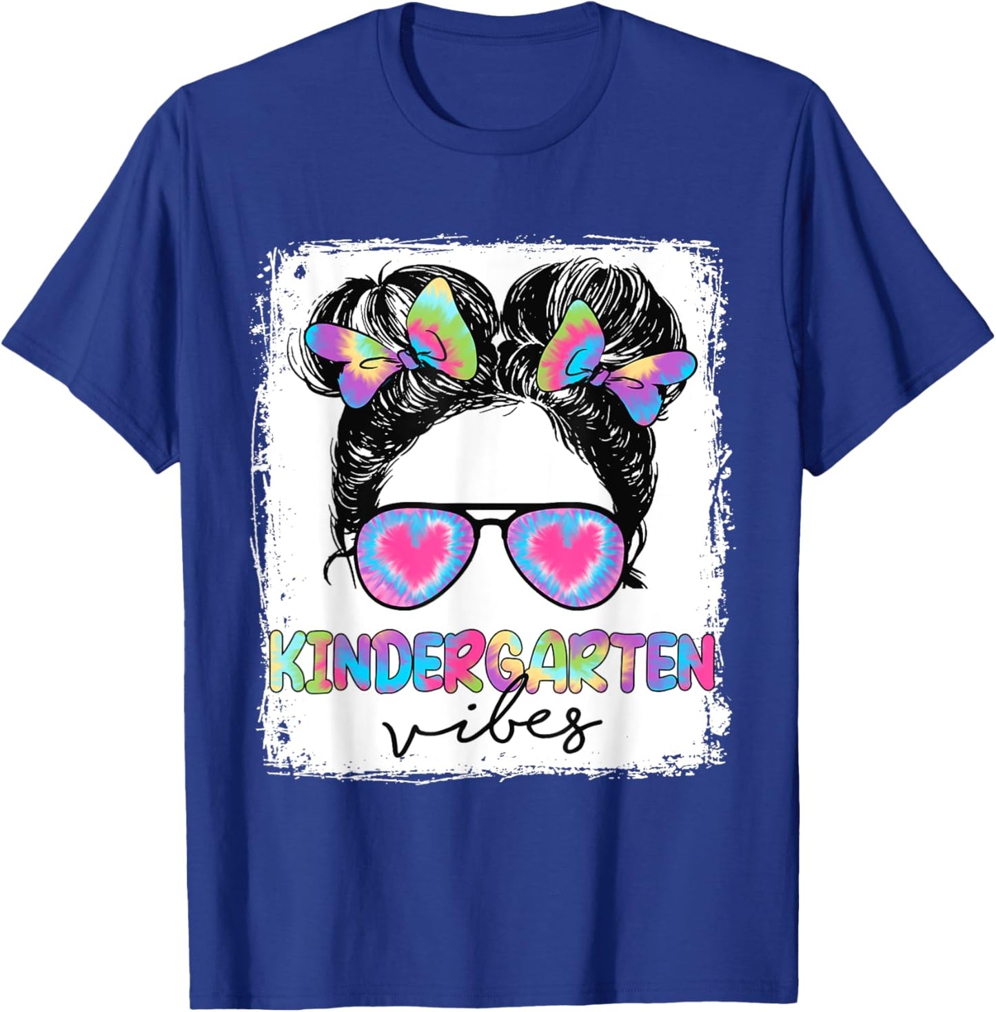 Kindergarten Vibes Messy Hair Bun Girl Back To School T-Shirt - T-Shirt | Royal