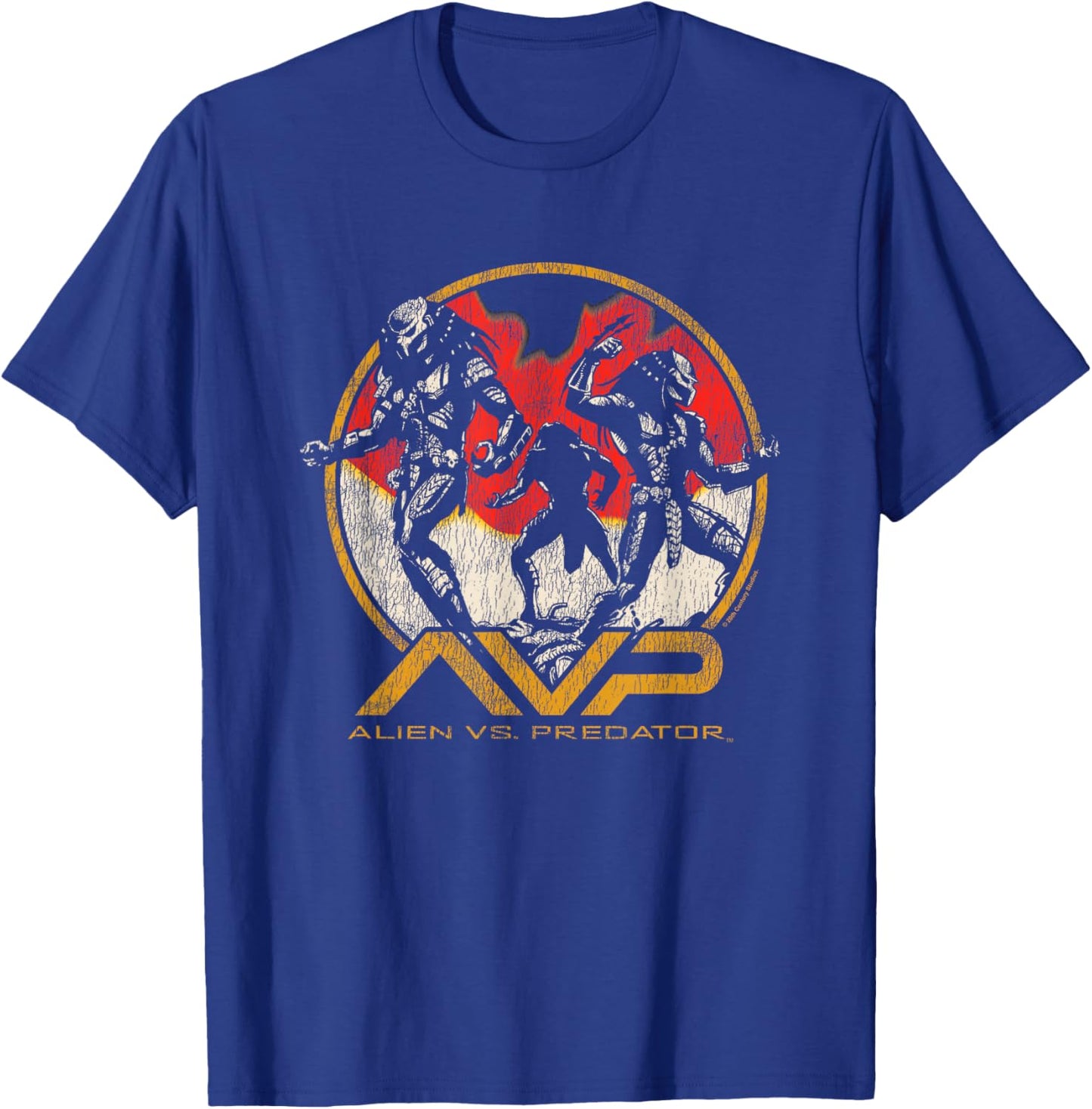 Alien Vs Predator Three Predators Fighting Big Retro Poster T-Shirt - T-Shirt | Royal