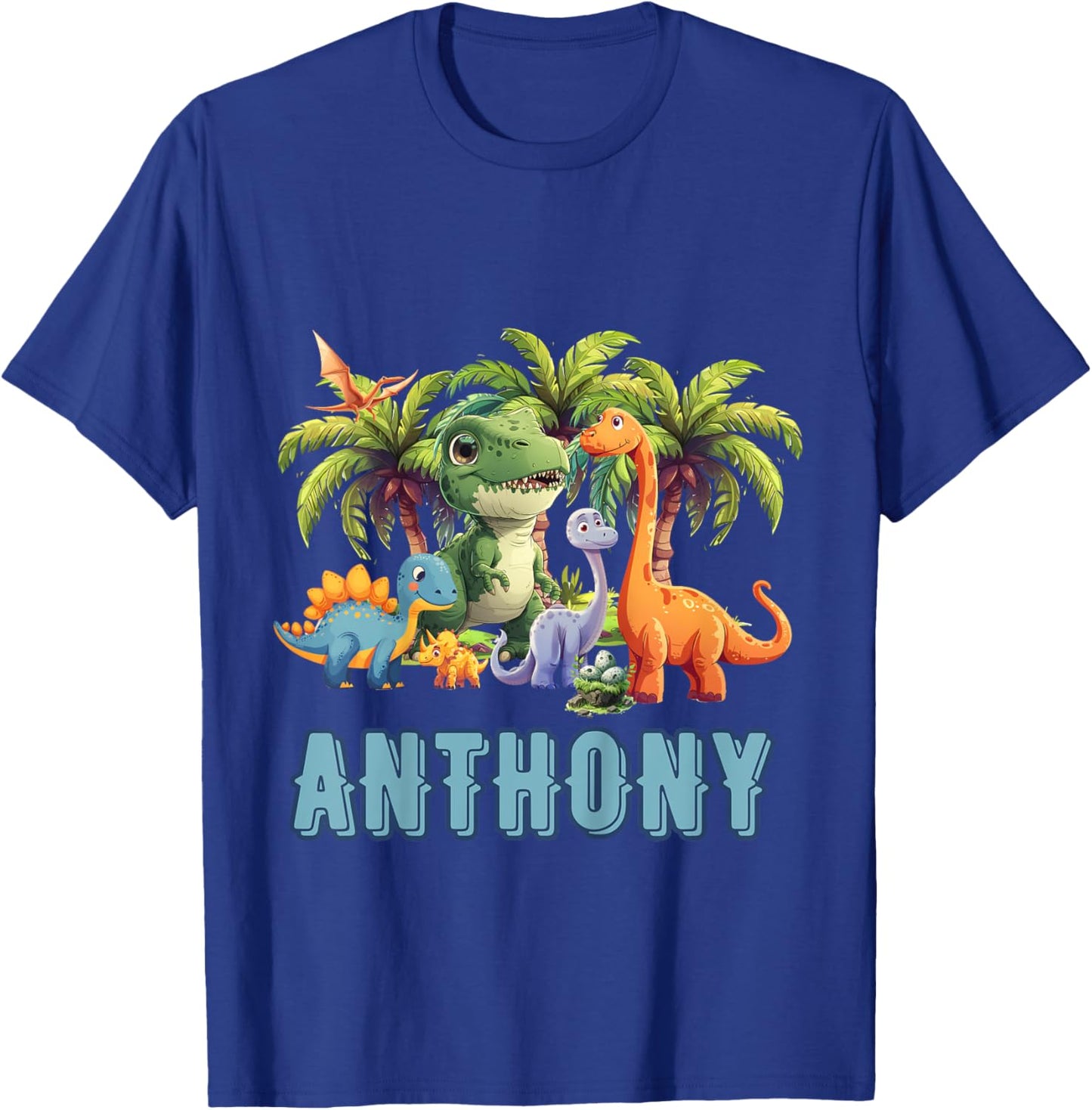 Kids ANTHONY Name Dinosaur Themed Baby Boy Toddler Cute Fun T-Shirt - T-Shirt | Royal