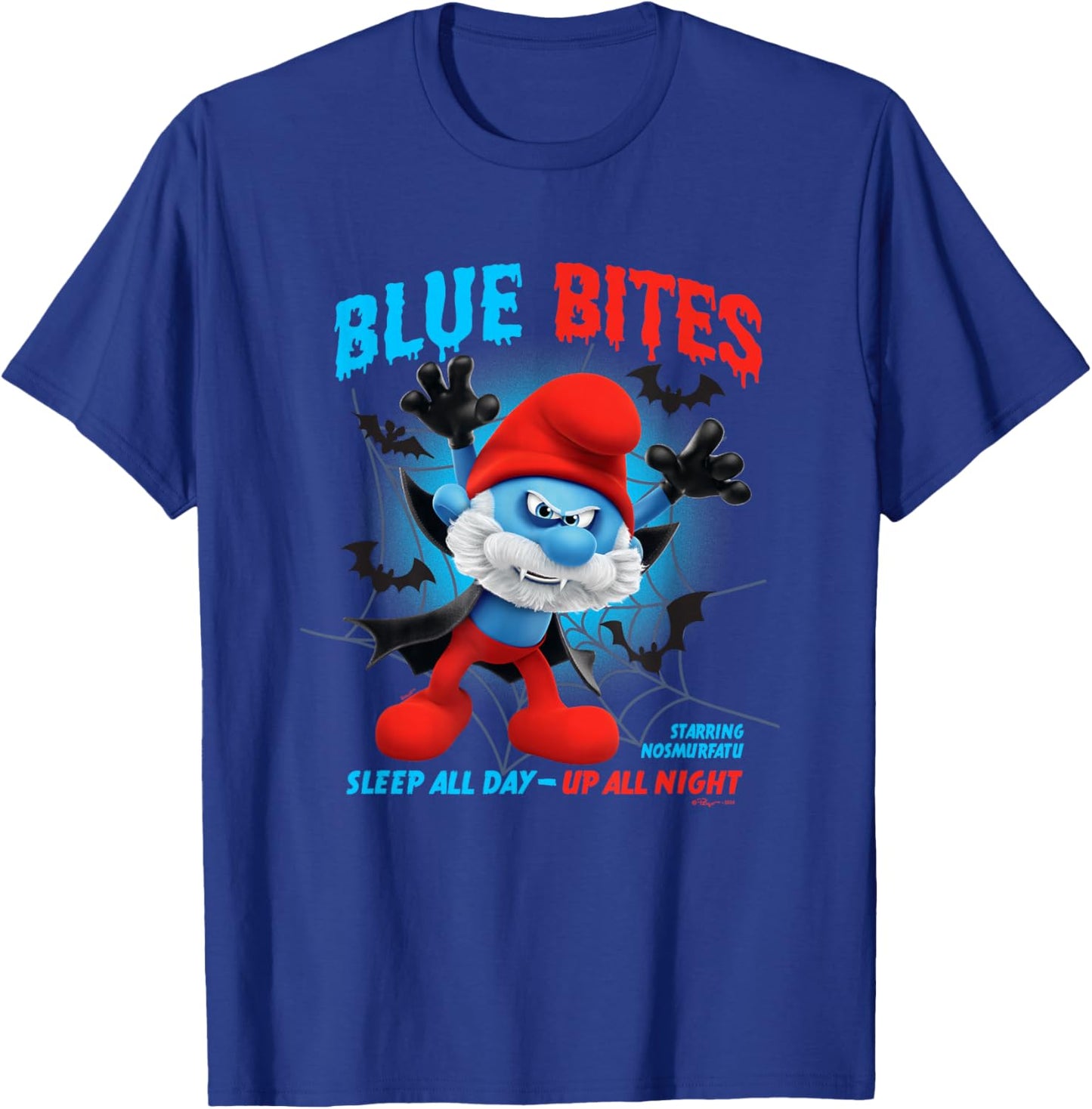 The Smurfs Halloween Papa Smurf Blue Bites Big Chest Logo T-Shirt - T-Shirt | Royal