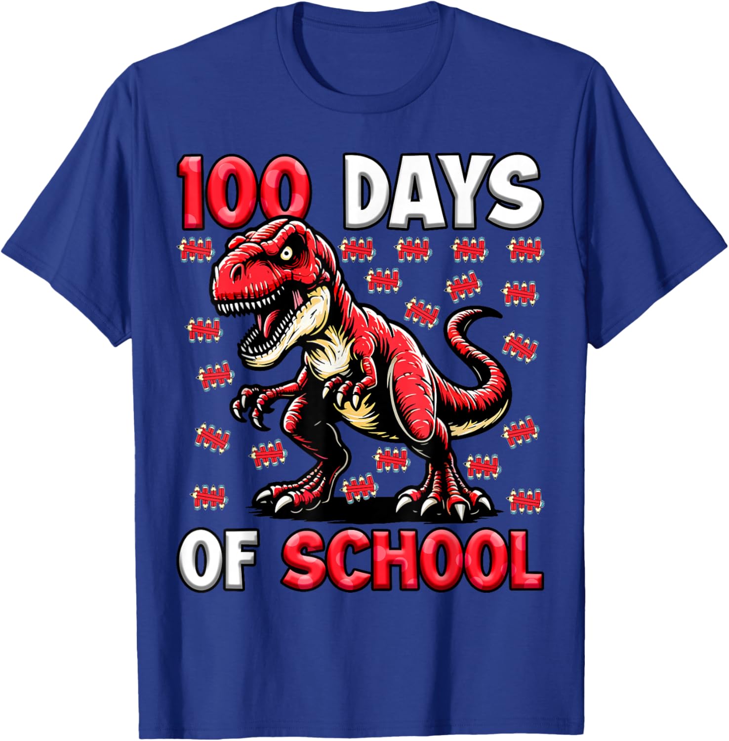 100 Days of School T-Rex Kids Boys 100th Day of School T-Shirt - T-Shirt | Royal