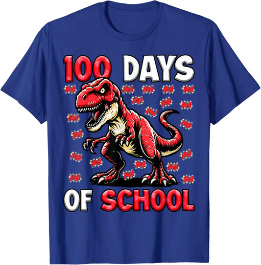 100 Days of School T-Rex Kids Boys 100th Day of School T-Shirt - T-Shirt | Royal