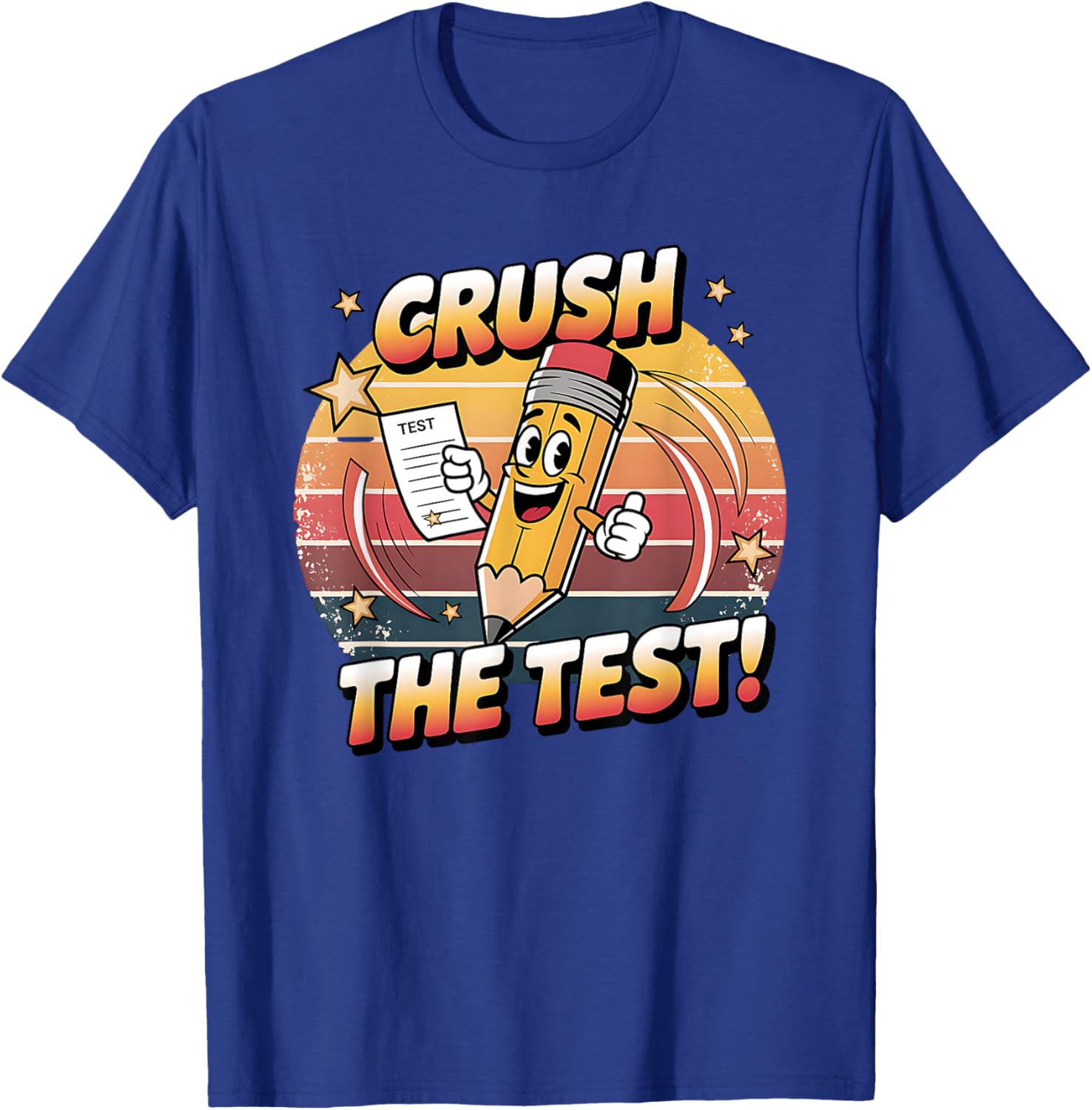 Crush The Test Retro Sunset Teacher Test Day Teacher Team T-Shirt - T-Shirt | Royal