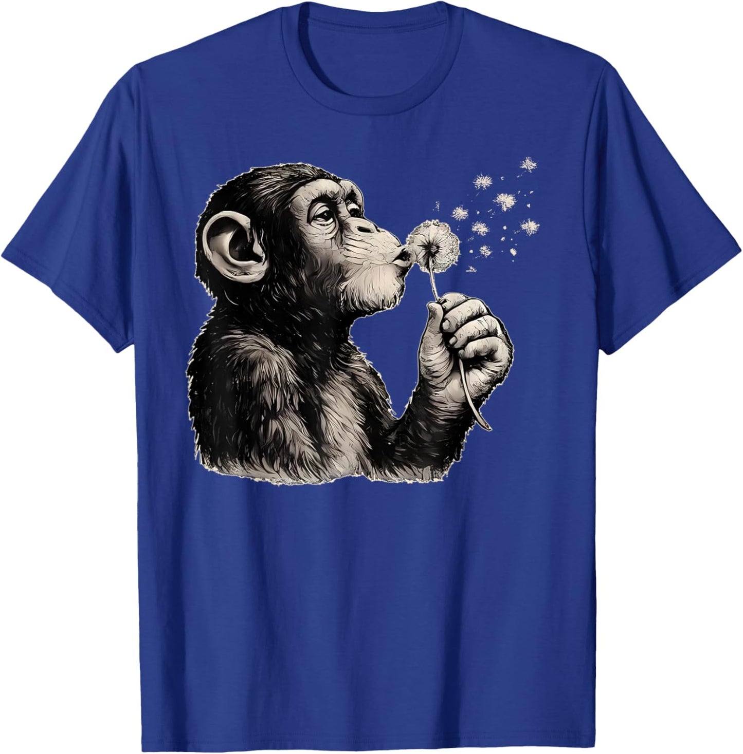 Blowing Wishes Funny Monkey Blowing Dandelion Retro Graphic T-Shirt - T-Shirt | Royal