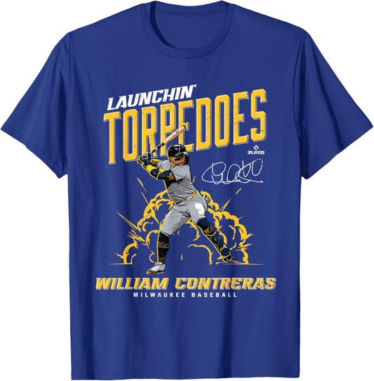 Launchin' Torpedoes William Contreras Milwaukee Baseball T-Shirt - T-Shirt | Royal