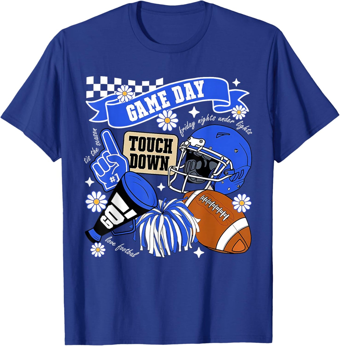 Blue Game Day Touchdown Football Lover Women Mom Men Kids T-Shirt - T-Shirt | Royal