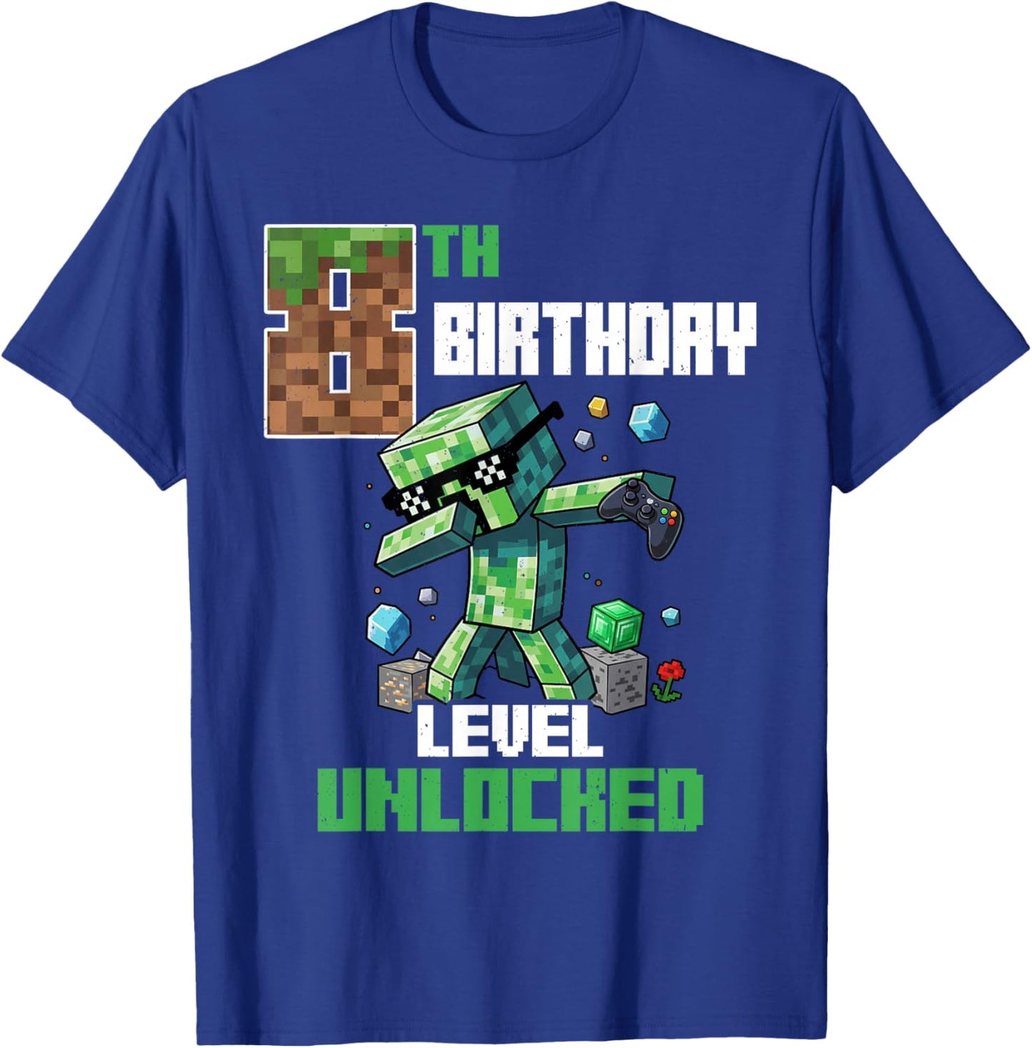 8th Birthday Level Unlocked Pixel Dab 8 Bday Gamer Boys Kids T-Shirt - T-Shirt | Royal