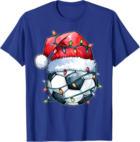 Soccer Christmas Shirt Funny Holiday Soccer Xmas Santa Hat T-Shirt - T-Shirt | Royal