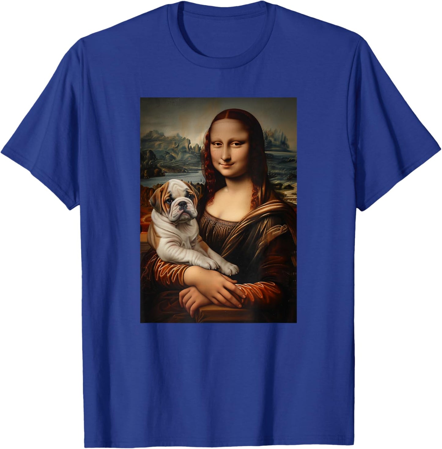 English Bulldog Mona Lisa Painting Art Dog Mom Dad Women Girls Kids T-Shirt - T-Shirt | Royal