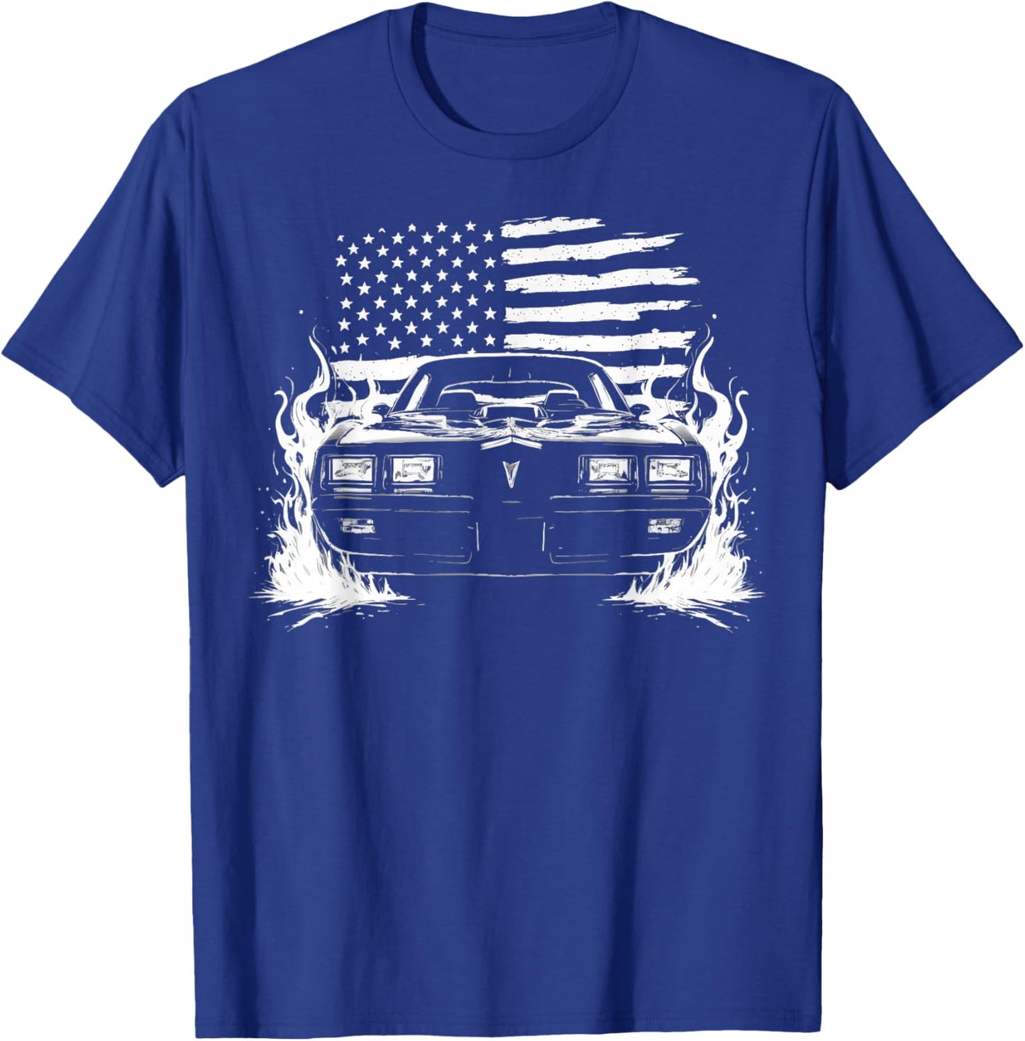 1980's Trans Am Muscle Car Patriotic Flag Flame Trans AM T-Shirt - T-Shirt | Royal