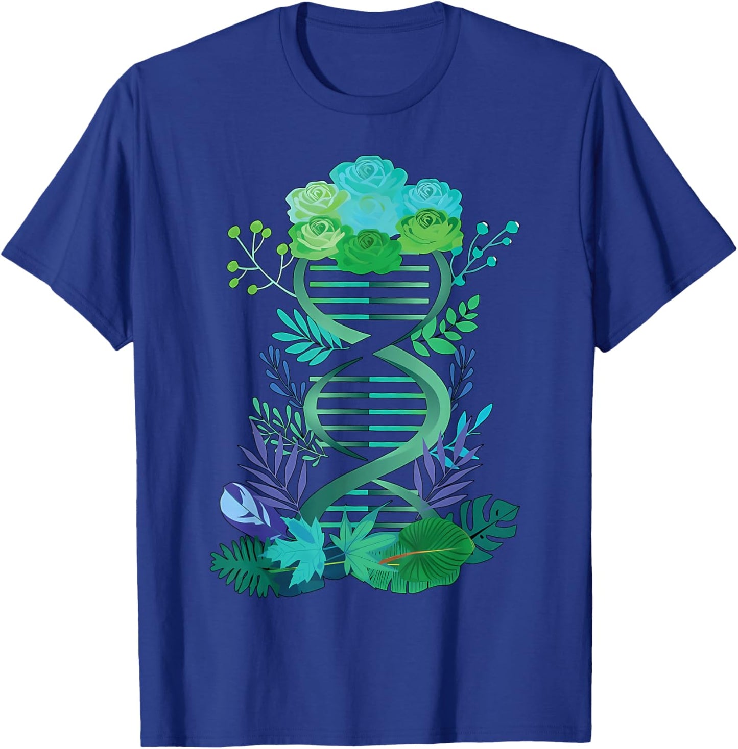 DNA Double Helix Floral Biochemistry Science Teacher T-Shirt - T-Shirt | Royal