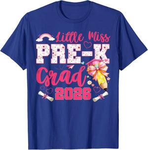 Little Miss Pre-K Grad 2026 Coquette Preschool Graduation T-Shirt - T-Shirt | Royal